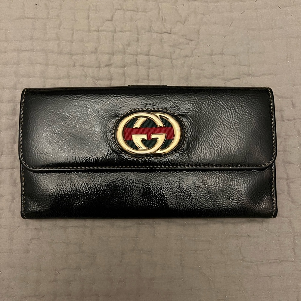 Original Gucci Black Leather Wallet with Red and Gold Logo
